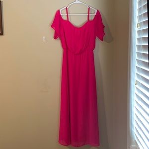 Hot pink off the shoulder maxi dress
